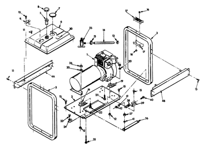 Mounting Base Diagram and Parts List for 9076-0-G7000E,TTI  Briggs and Stratton Generator